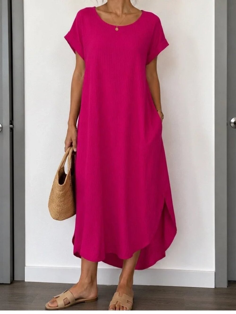entro Hot Pink Ribbed Maxi Dress…large